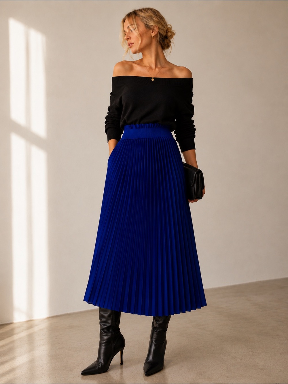 Babaton Westin Blue Ombre Pleated Midi Skirt - Picture 6 of 6